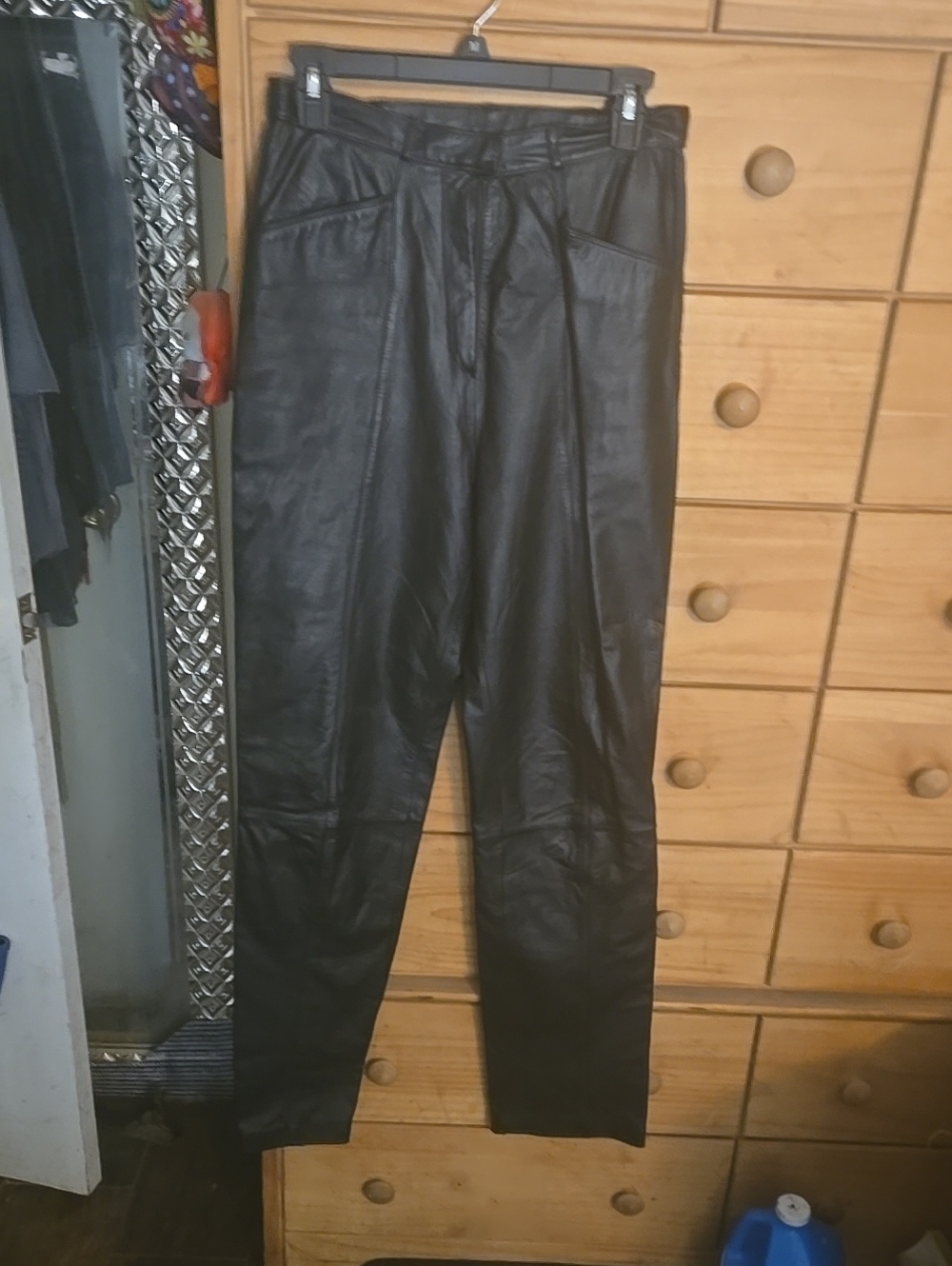 PIONEER Black Faux Leather Trousers with Drawstring Waist